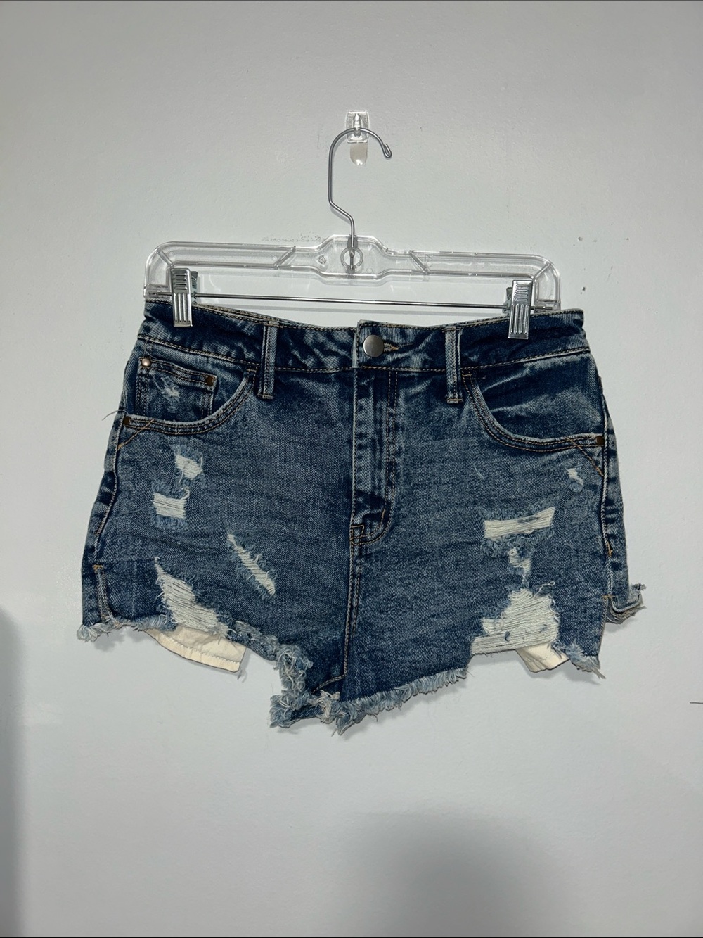 Altar'd State Dark Blue Distressed High Waist Denim Shorts - 7